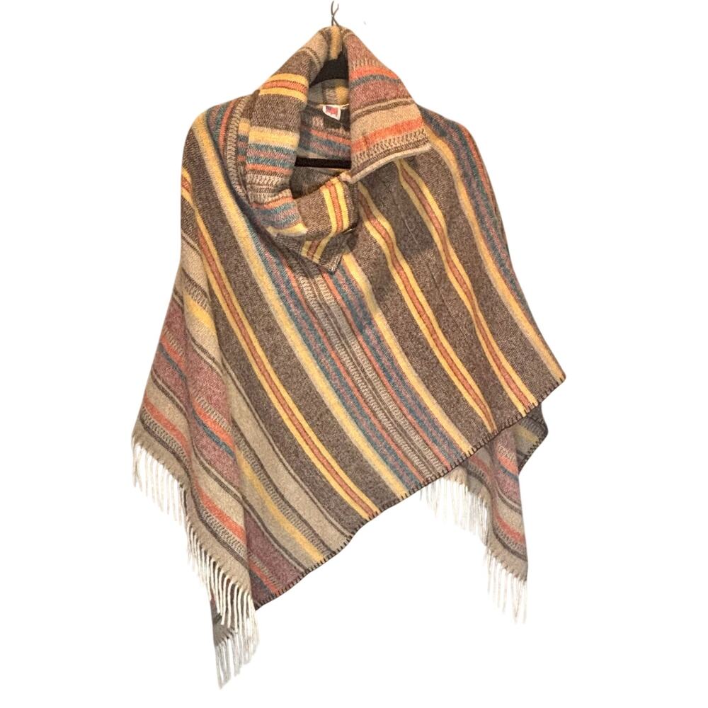 Vintage Rhonda Stark Southwest Style Wool Blend Sweater Poncho - One Size